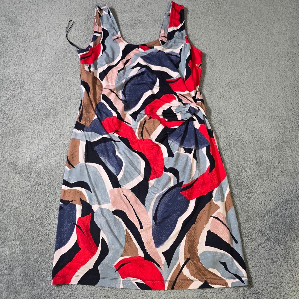NIC+ZOE Womens Large Sheath Dress Multicolor Abstract Side Knot Sleeveless Scoop